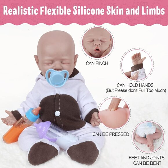 🆕 18Inch Realistic Full Body Silicone Eye Closed Baby Doll Real Baby Dolls Girl - Picture 2 of 5